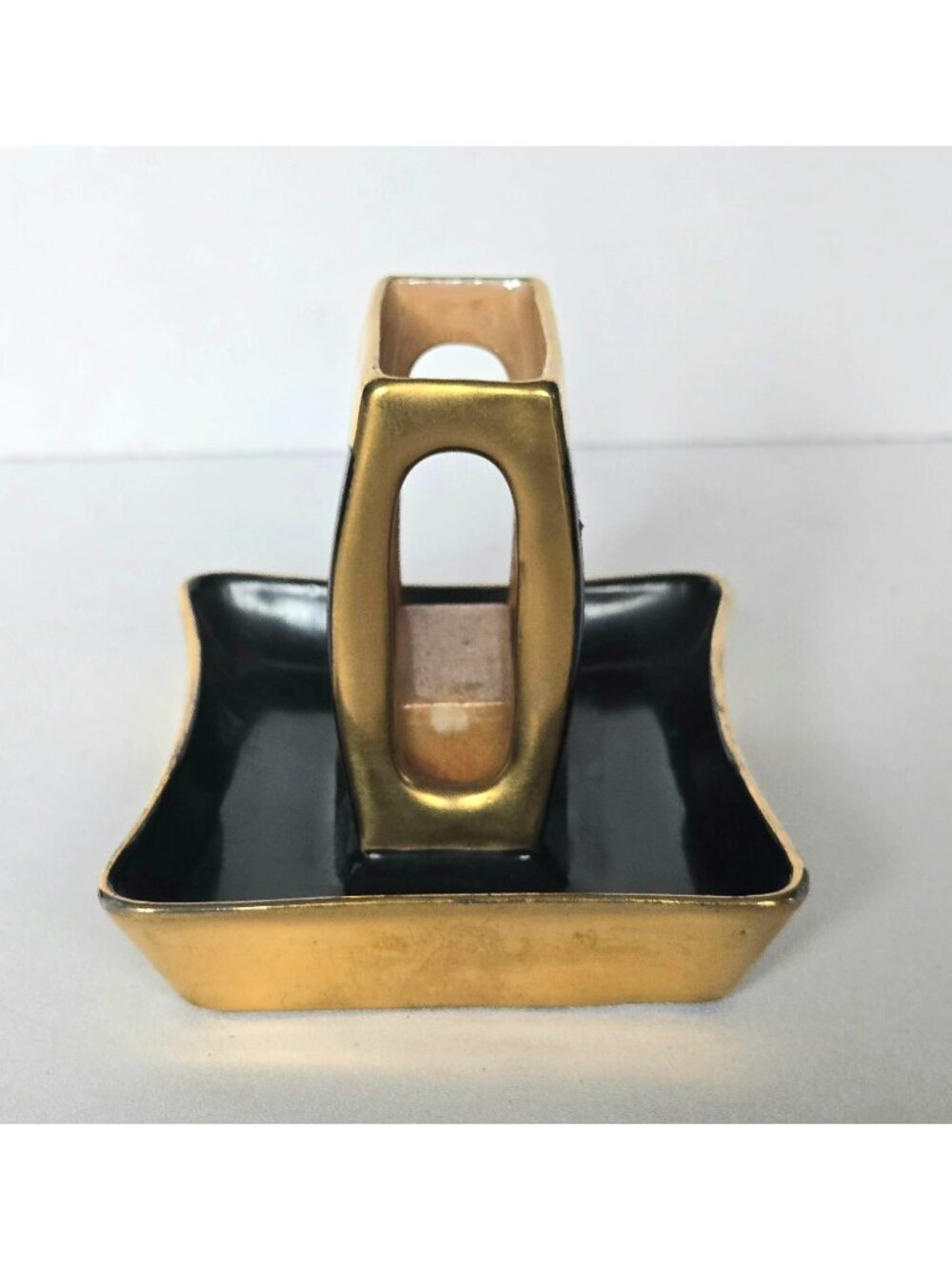 Vintage Rare 1950s Czech Art Deco Astray Black and Gold porcelain with matchbox